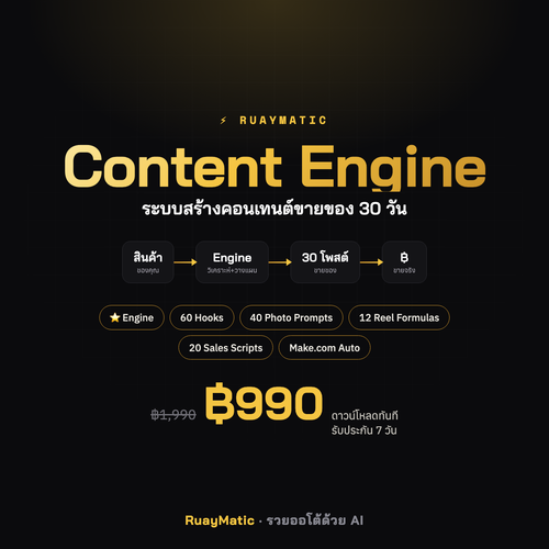 RuayMatic Content Engine — ระบบสร้างคอนเทนต์ขายของ 30 วัน